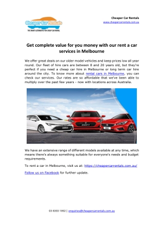 Get complete value for you money with our rent a car services in Melbourne