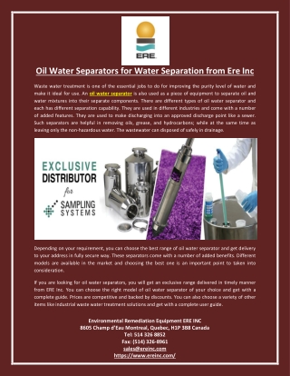 Oil Water Separators for Water Separation from Ere Inc