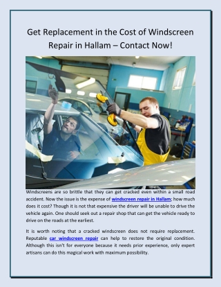 Get Replacement in the Cost of Windscreen Repair in Hallam – Contact Now!