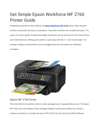 Get Simple Epson Workforce WF 2760 Printer Guide