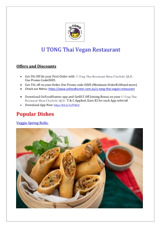 5% Off - U-Tong Thai Restaurant Menu Clayfield, QLD