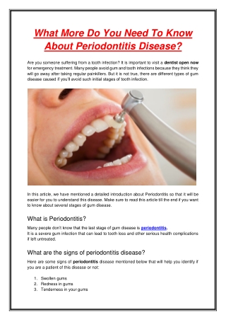 What More Do You Need To Know About Periodontitis Disease