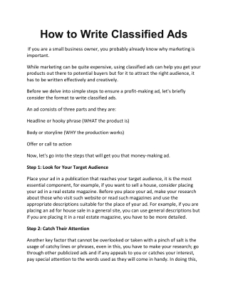 How to Write Classified Ads