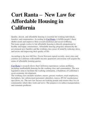 New Law for Affordable Housing in California