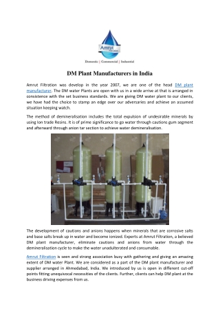 DM Plant Manufacturers in India