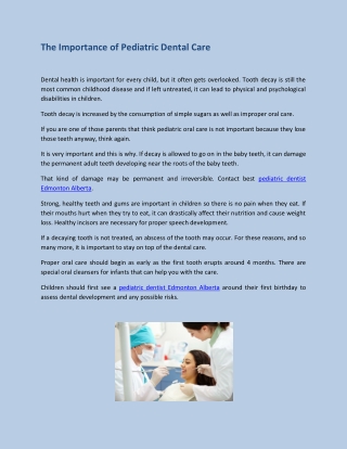 The Importance of Pediatric Dental Care