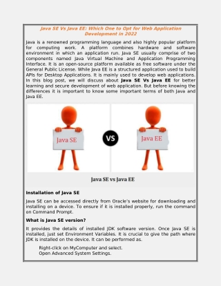 Java SE Vs Java EE- Which One to Opt for Web Application Development in 2022
