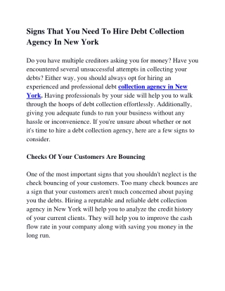 Signs That You Need To Hire Debt Collection Agency In New York