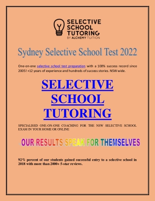 Sydney Selective School Test 2022