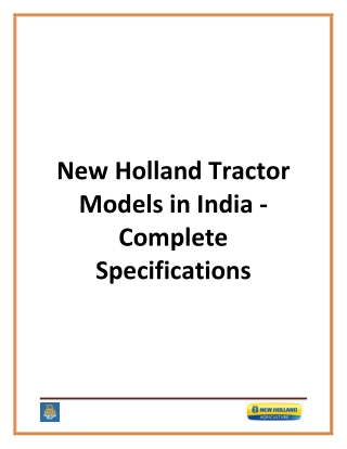 New Holland Tractor Models in India Complete Specifications