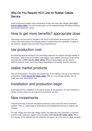 Why Do You Require HCV Line for Rubber Cables Service