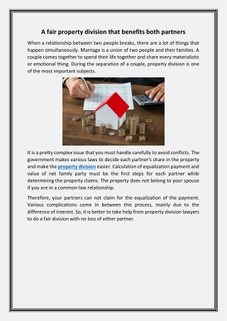 A Fair Property Division Lawyer that Benefits Both Partners