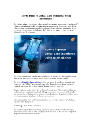 How to Improve Virtual Care Experience Using Telemedicine