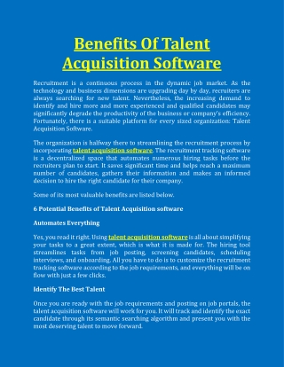 Benefits Of Talent Acquisition Software