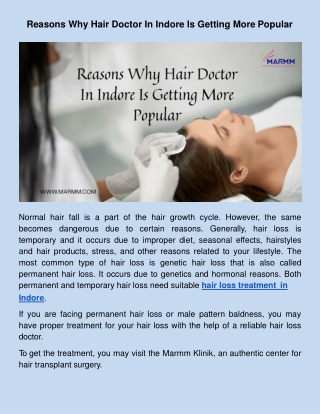 ​Reasons Why Hair Doctor In Indore Is Getting More Popular