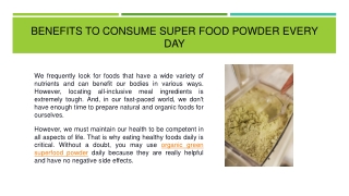 Benefits to Consume Super Food Powder Every Day