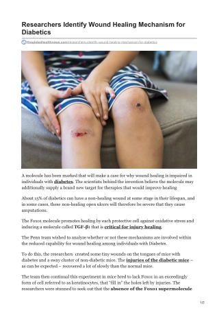 Researchers Identify Wound Healing Mechanism for Diabetics