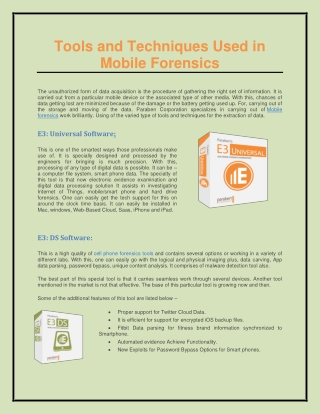 Tools and Techniques Used in Mobile Forensics