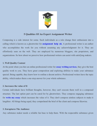 5 Qualities Of An Expert Assignment Writer
