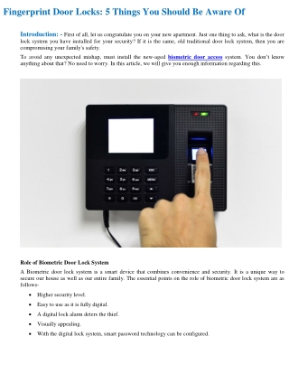 Fingerprint Door Locks Five Things You Should Be Aware Of