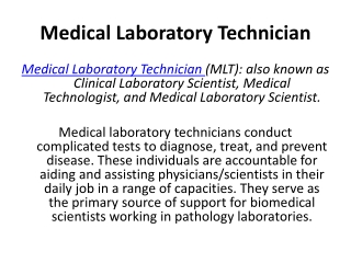 Medical Laboratory Technician Course