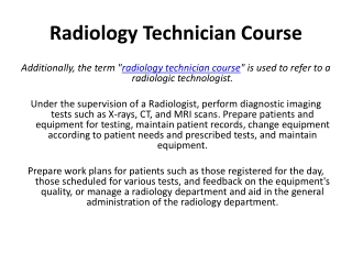 Radiology Technician Course