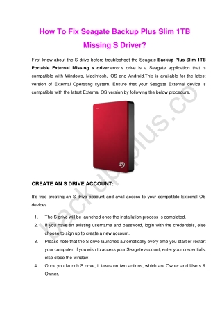 How To Fix Seagate Backup Plus Slim 1TB Missing S Driver?