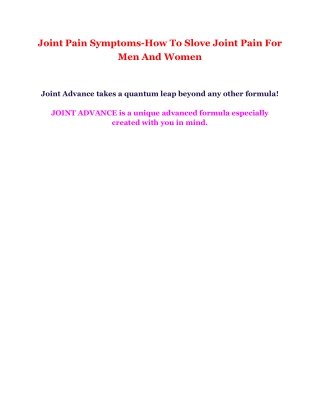 Joint Pain Symptoms-How To Slove Joint Pain For Men And Women