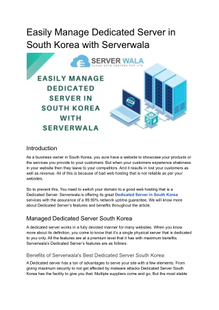 Easily Manage Dedicated Server in South Korea with Serverwala