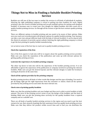 Things Not to Miss in Finding a Suitable Booklet Printing Service