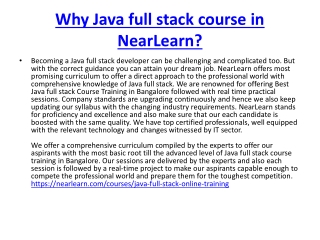 Why Java full stack course in NearLearn