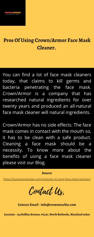 Pros Of Using CrownArmor Face Mask Cleaner
