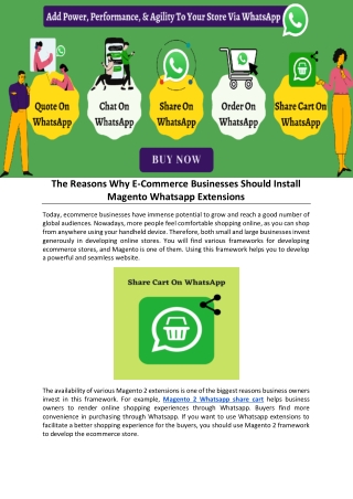 The Reasons Why E-Commerce Businesses Should Install Magento Whatsapp Extensions