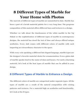 8 Different Types of Marble for Your Home with Photos