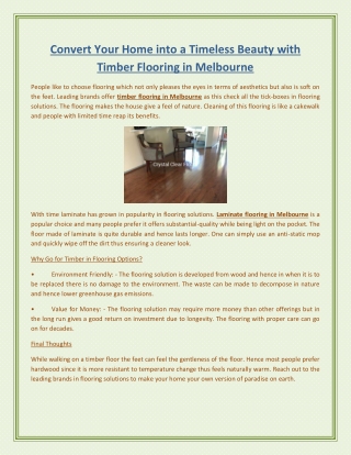 Convert Your Home into a Timeless Beauty with Timber Flooring in Melbourne
