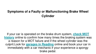 Symptoms of a Faulty or Malfunctioning Brake Wheel Cylinder