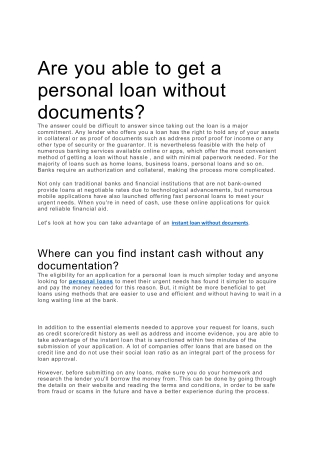 Are you able to get a personal loan without documents
