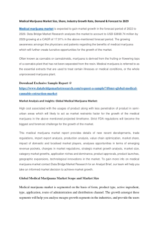 Medical Marijuana Market Size, Share, Industry Growth Rate, Demand & Forecast to 2029