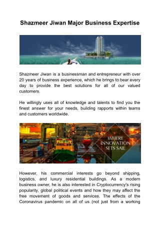 Shazmeer Jiwan Major Business Expertise