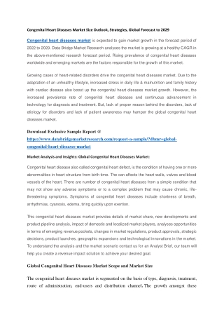 Congenital Heart Diseases Market Size Outlook, Strategies, Global Forecast to 2029