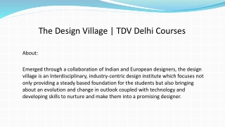 The Design Village | TDV Delhi Courses