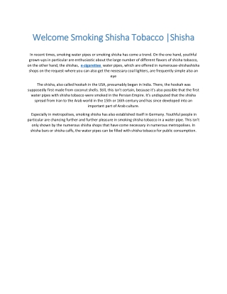 Welcome Smoking Shisha Tobacco Shisha