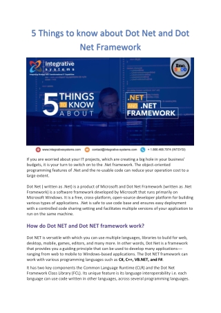 5 Things to know about Dot Net and Dot Net Framework