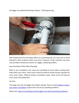 The Bigger Issue Behind Plumbing Problems - CCM Engineering