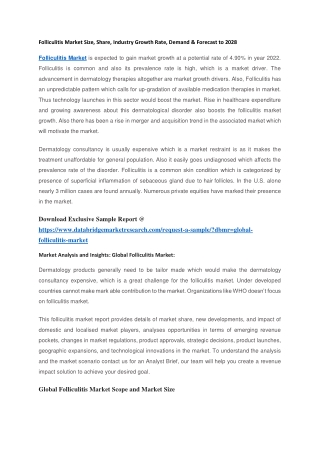 Folliculitis Market Size, Share, Industry Growth Rate, Demand & Forecast to 2028