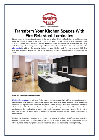 Transform Your Kitchen Spaces With Fire Retardant Laminates