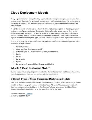 Cloud Deployment Models