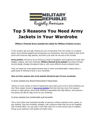 Top 5 Reasons You Need Army Jackets in Your Wardrobe