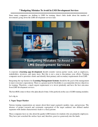 7 Budgeting Mistakes To Avoid In LMS Development Services