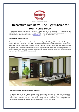 Decorative Laminates- The Right Choice for Your Home Decor